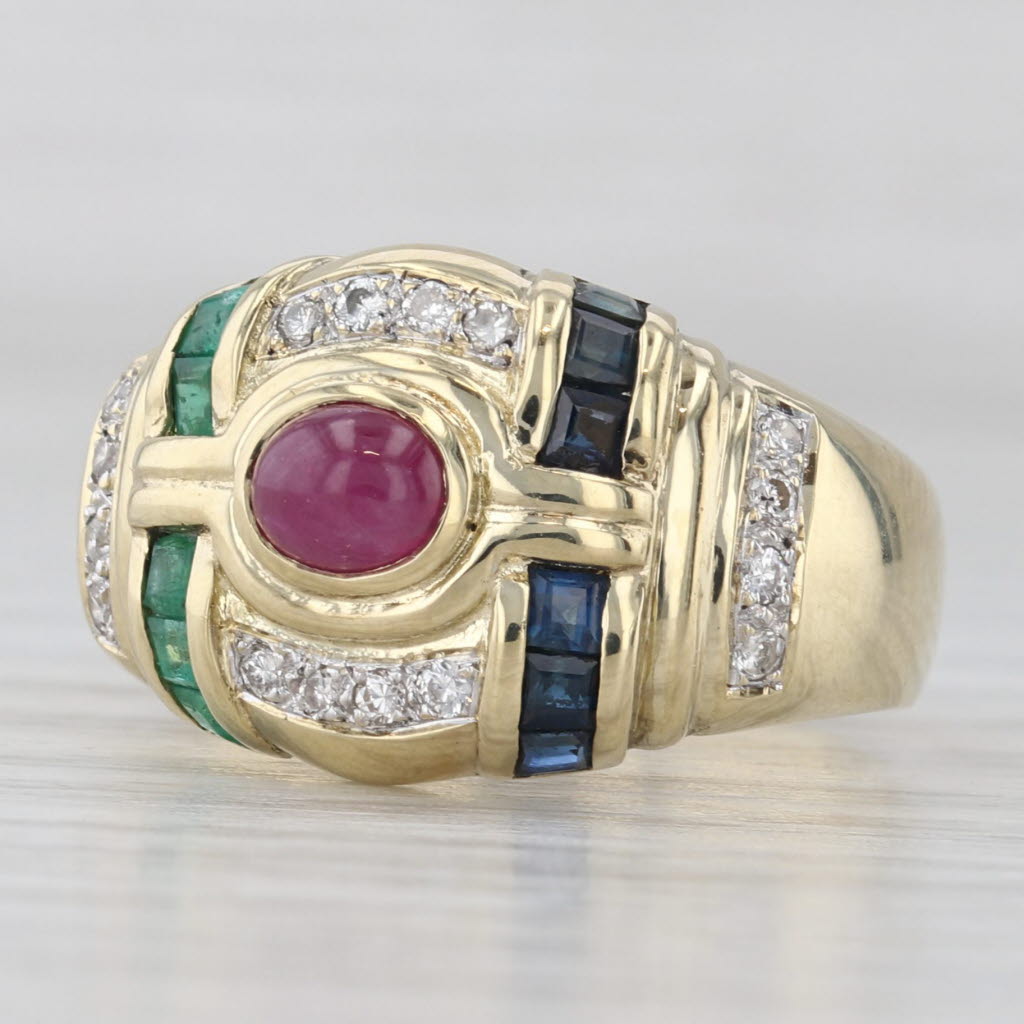 Light Gray 0.56ctw Diamond Ruby Sapphire Emerald Ring 14k Yellow Gold Size 7 Cocktail