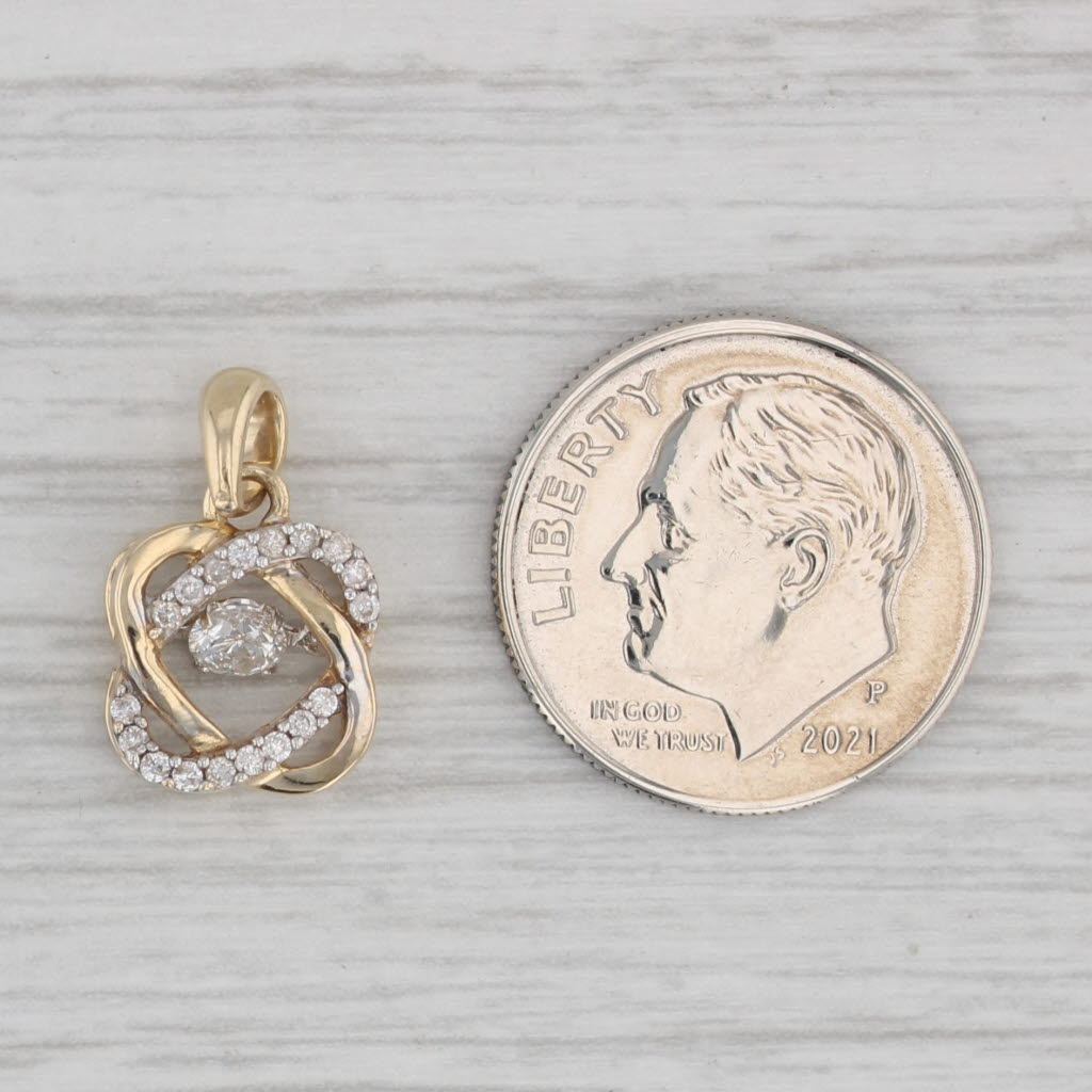 Gray Moving Floating Diamond Knot Pendant 14k Yellow Gold Small Drop