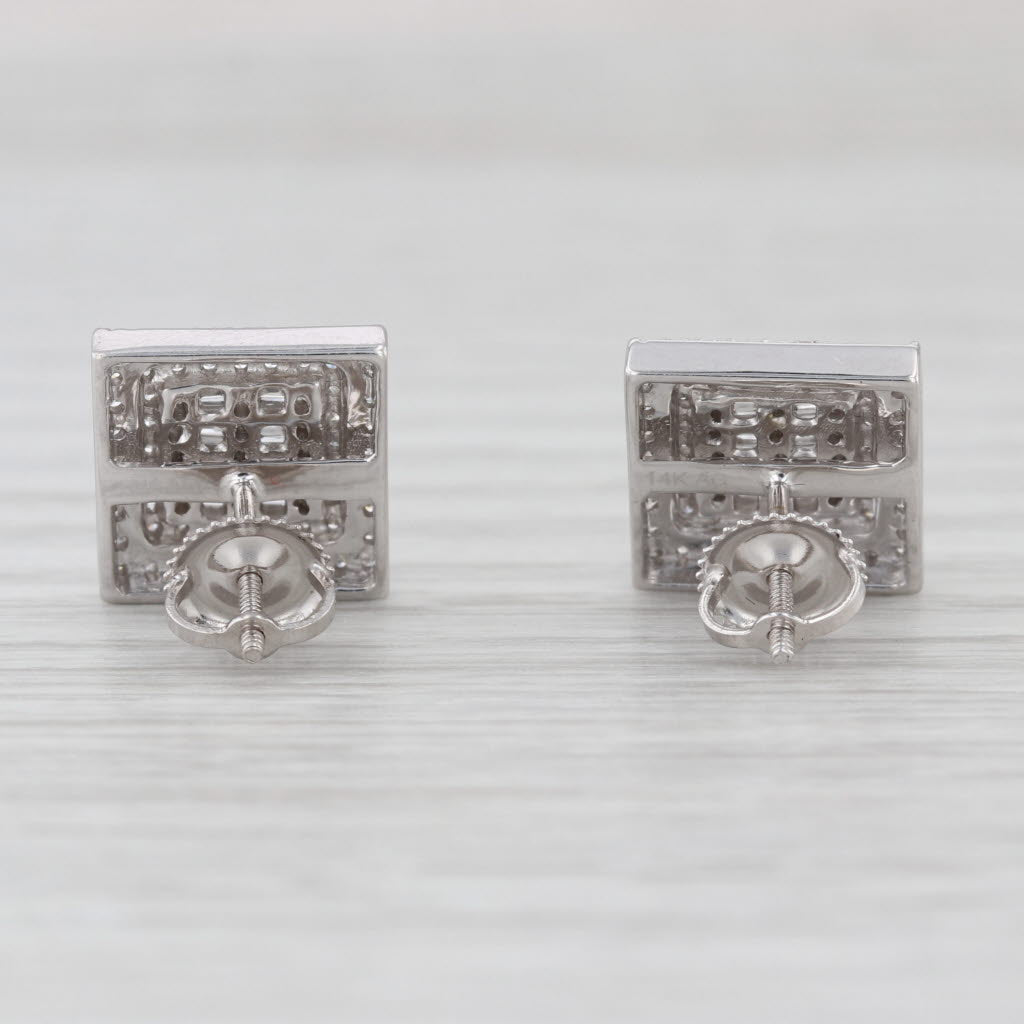 0.37ctw Pave Diamond Square Stud Earrings 14k White Gold Screw Backs Studs