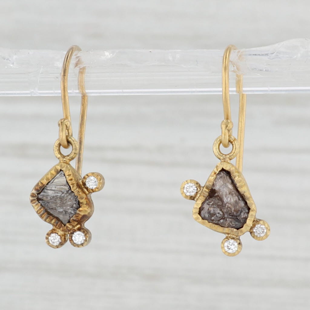 Light Gray Rough Cut Diamond Dangle Earrings 18k Yellow Gold Todd Reed Hook Posts