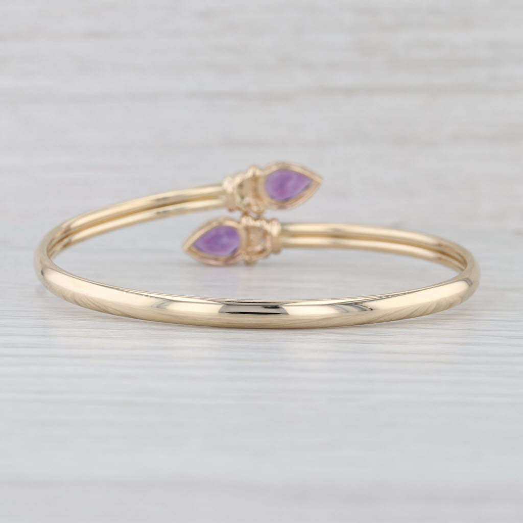 2.64ctw Pear Amethyst Diamond Bypass Bangle Bracelet 14k Yellow Gold Flexible