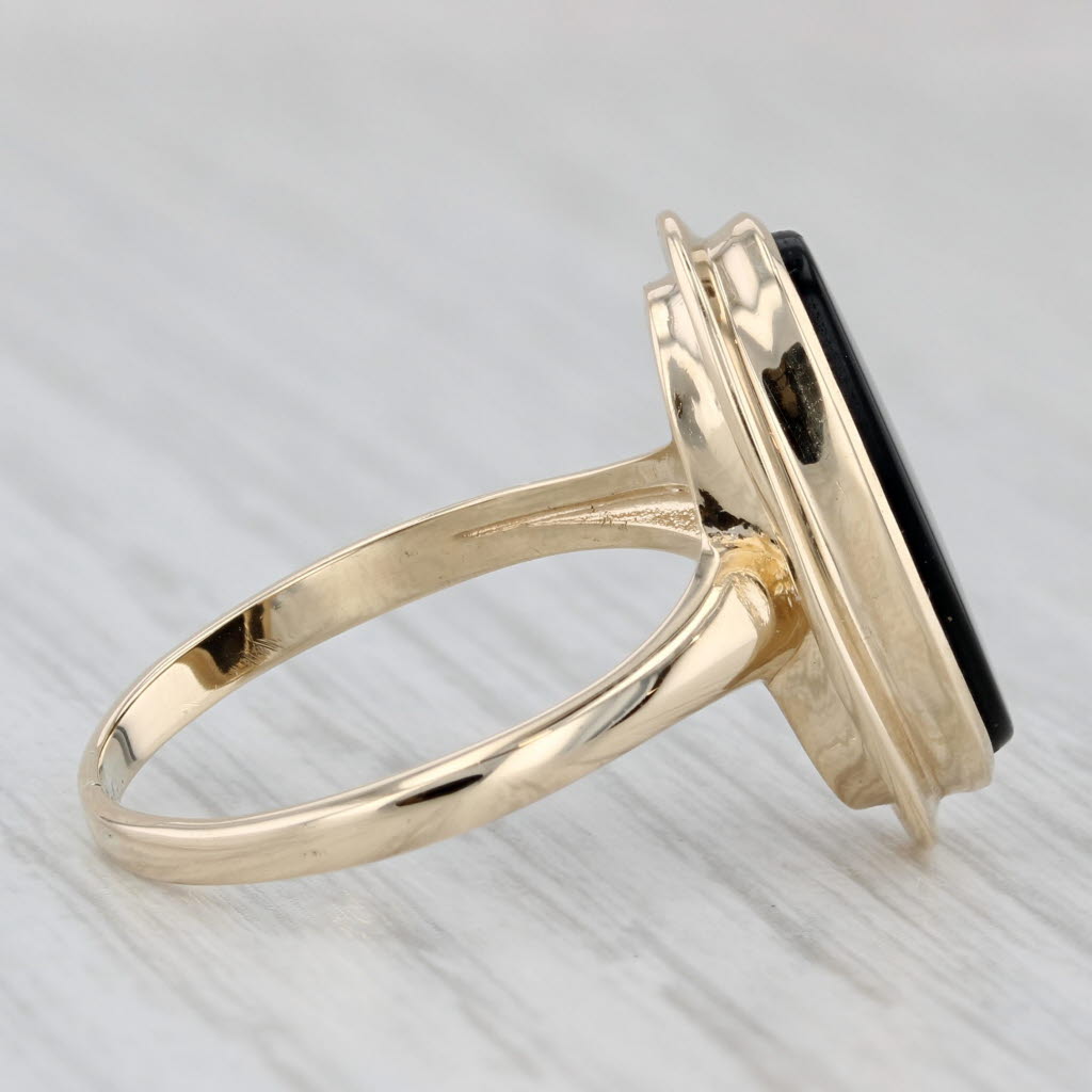 Gray Oval Onyx Solitaire Ring 10k Yellow Gold Size 8