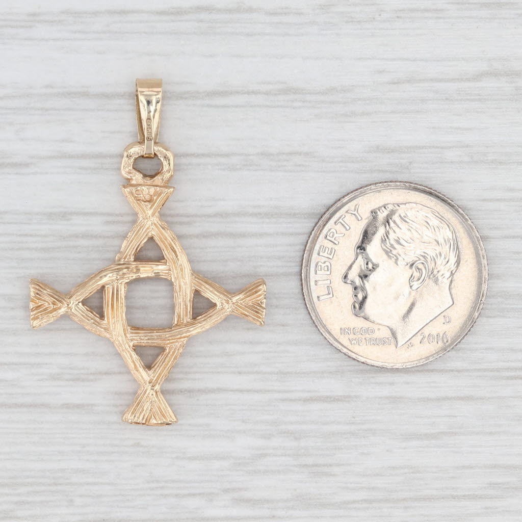 Light Gray Kildare Saint Brigid Irish Cross Pendant 14k Yellow Gold Linked Christian Fish