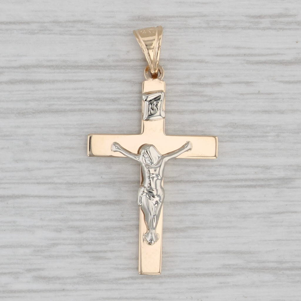 Gray Crucifix Cross Pendant 14k Yellow White Gold Figural Religious Jewelry