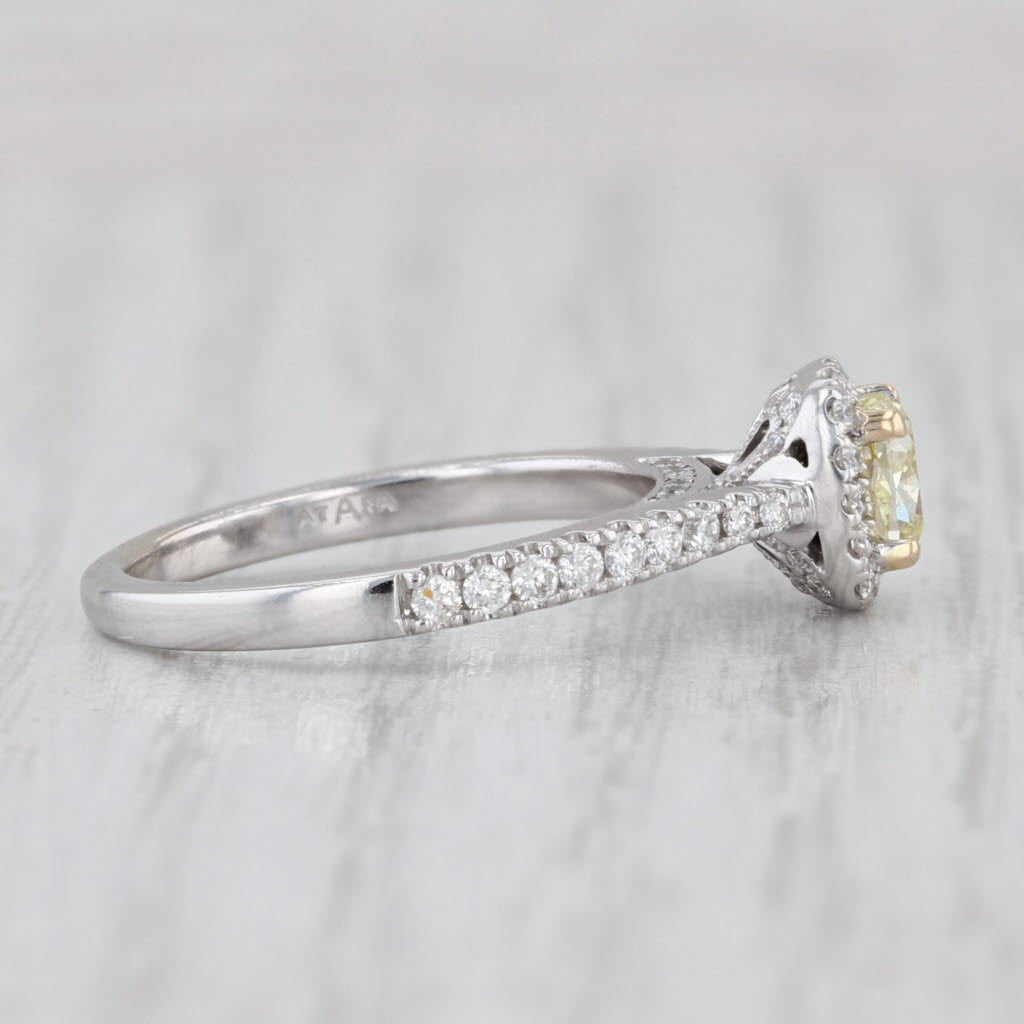 0.84ctw Yellow White Diamond Halo Engagement Ring 14k White Gold Size 5.75 Atara