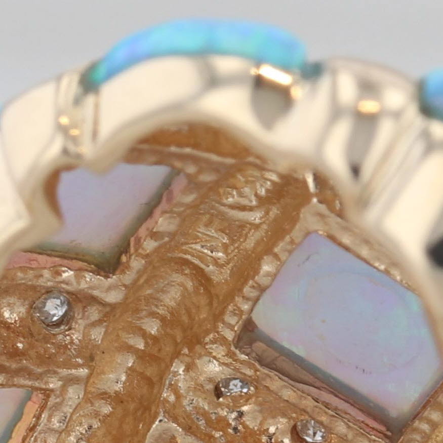 Gray Lab Created Opal Diamond Cocktail Ring 14k Yellow Gold Size 7