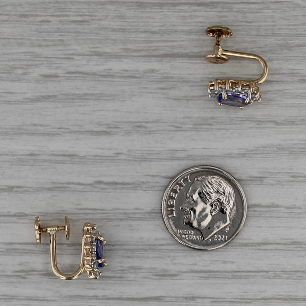 1.70ctw Tanzanite Diamond Halo Screw Back Earrings 14k Gold Non Pierced