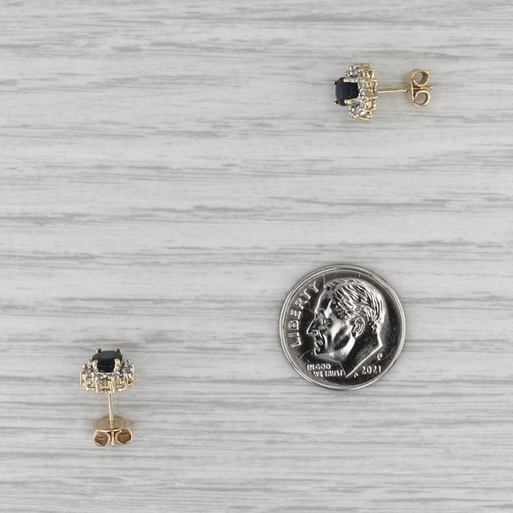 0.98ctw Oval Blue Sapphire Diamond Halo Stud Earrings 14k Yellow Gold Studs