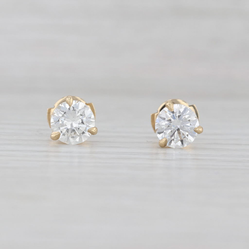 Light Gray New 2.08ctw Round Lab Created Diamond Stud Earrings 14k Yellow Gold VVS2 E IGI