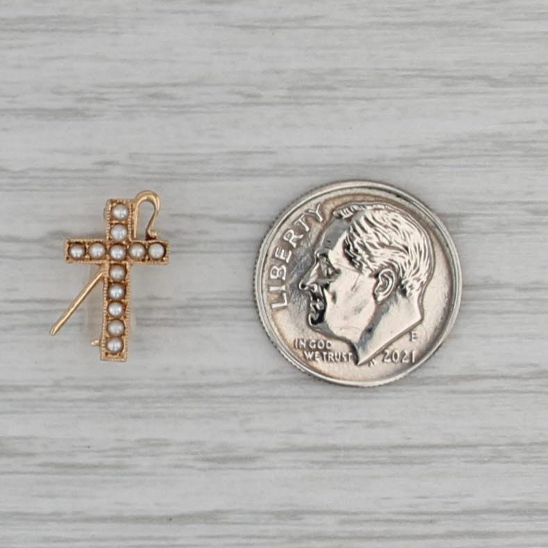 Vintage White Shrine of Jerusalem Pin 14k Gold Pearls Cross Staff Badge