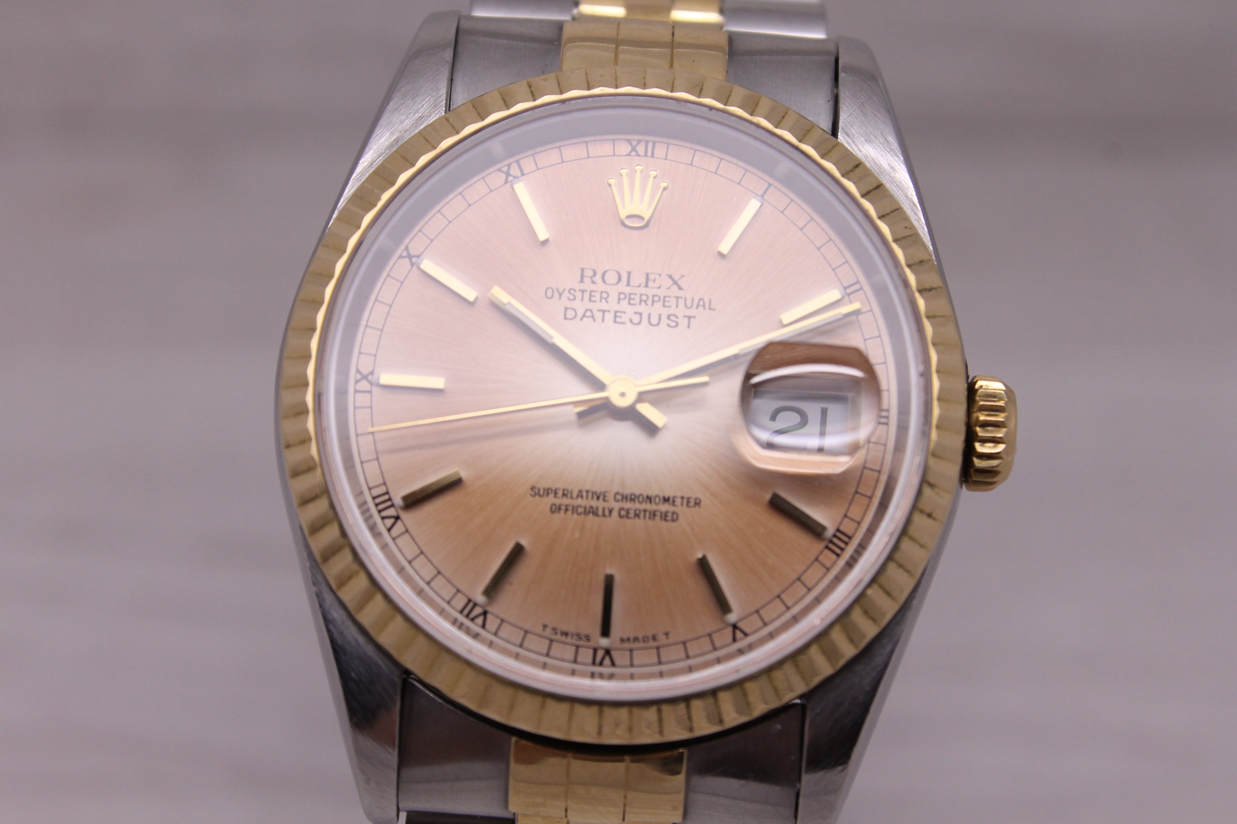 Rosy Brown Vintage 1996 Rolex Datejust 16233 18k Steel Mens Watch Jubilee Papers - SERVICED