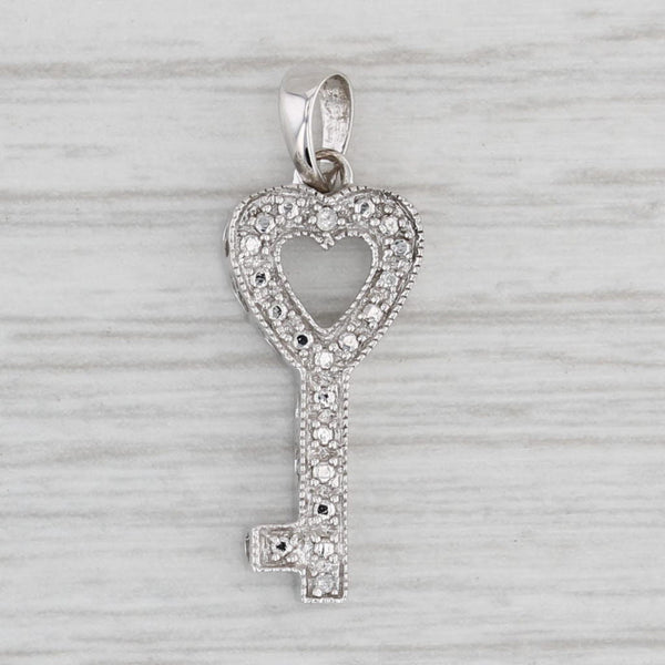 Light Gray Diamond Accented Heart Skeleton Key Pendant 10k White Gold Charm