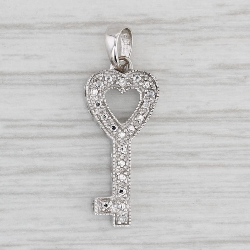 Light Gray Diamond Accented Heart Skeleton Key Pendant 10k White Gold Charm