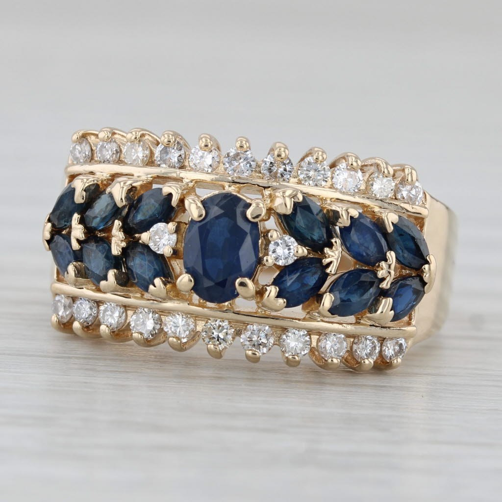 Gray 3.77ctw Blue Sapphire Diamond Ring 14k Yellow Gold Size 9.75 Cocktail