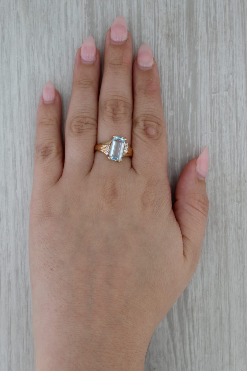 4.19ctw Blue Topaz Diamond Ring 14k Yellow Gold Size 9.5 Bypass