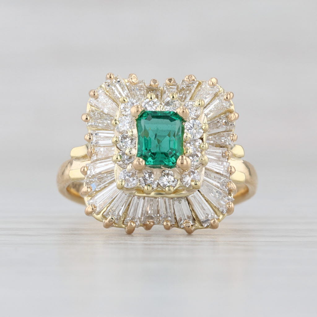 2ctw Emerald Diamond Halo Ring 18k Yellow Gold Size 6.5 Engagement