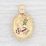 Light Gray 0.43ctw Emerald Ruby Cameo Pendant 18k Yellow Gold Floral Vintage