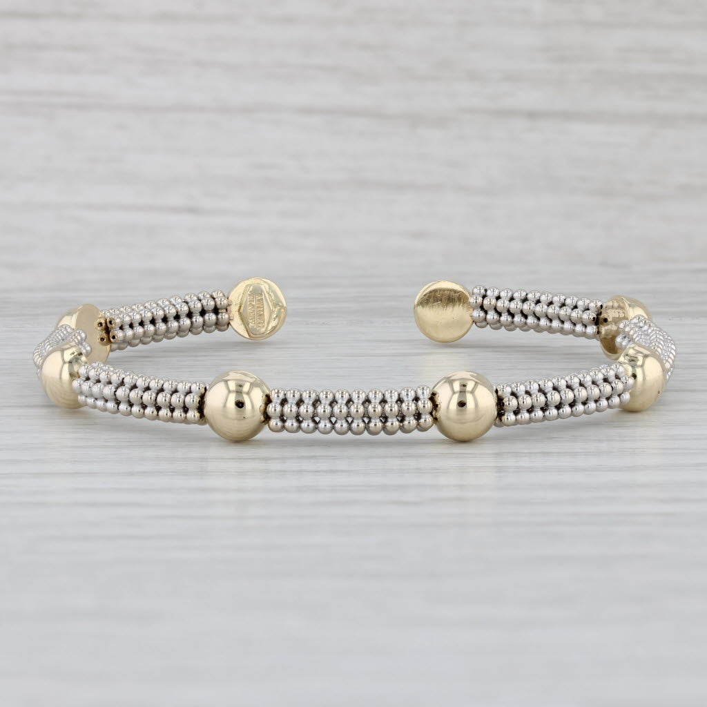 Gray Cuff Bracelet 14k White Yellow Gold Beaded Aurafin Italian 6.5"