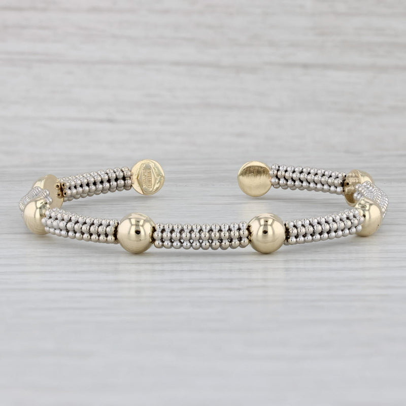 Cuff Bracelet 14k White Yellow Gold Beaded Aurafin Italian 6.5"