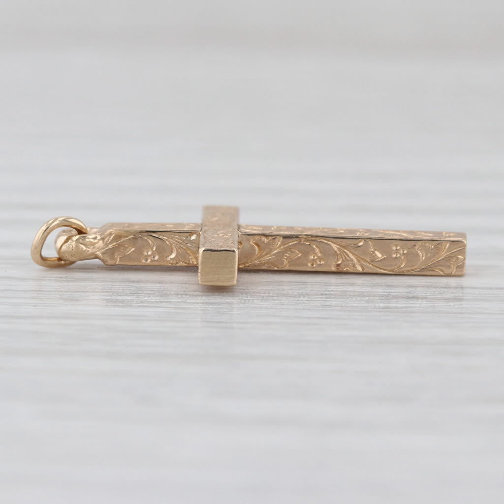 Vintage Ornate Floral Cross Pendant Gold Filled Charm