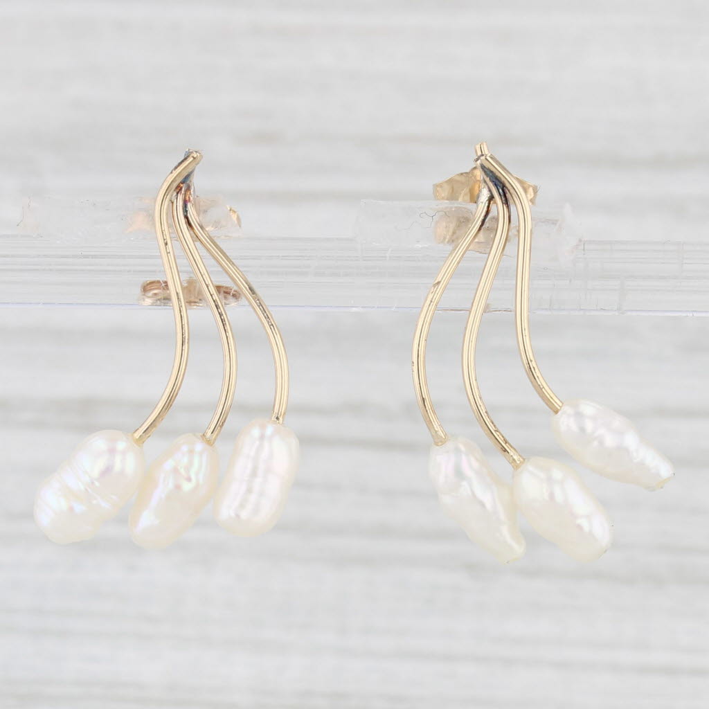 Light Gray Cultured Pearl Spray Earrings 14k Yellow Gold Drops