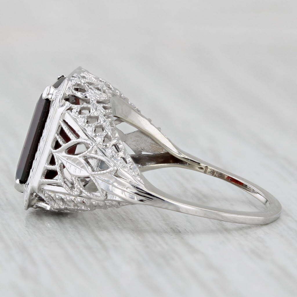 Light Gray 3.90ct Garnet Solitaire Ring 14k White Gold Filigree Size 5.25