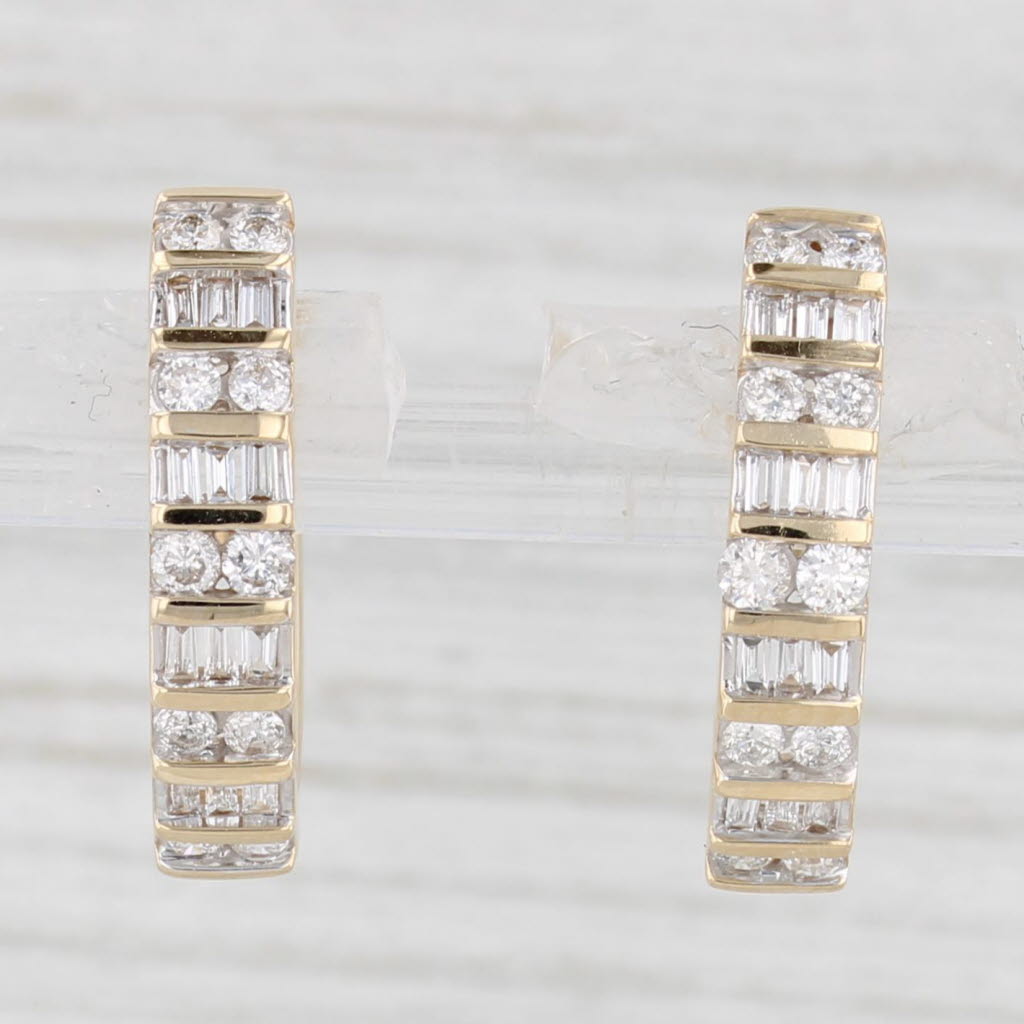 Light Gray New 0.48ctw Diamond Hoop Huggie Earrings 14k Yellow Gold Snap Top Posts