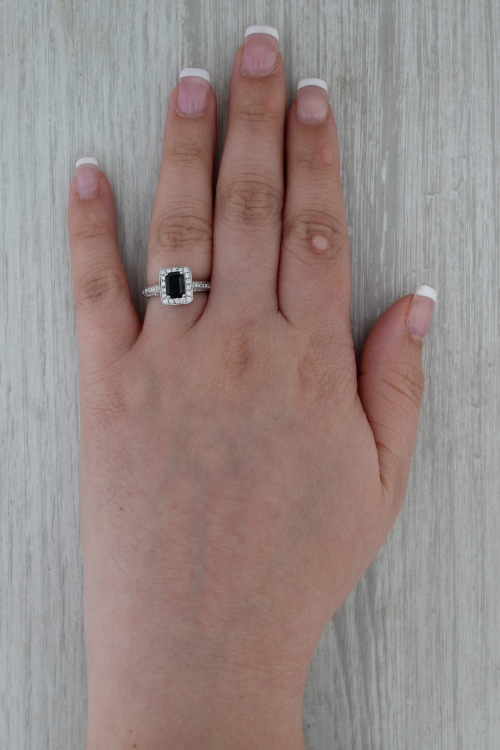 1.58ctw Blue Sapphire Diamond Halo Ring 18k White Gold Size 6.5 Engagement