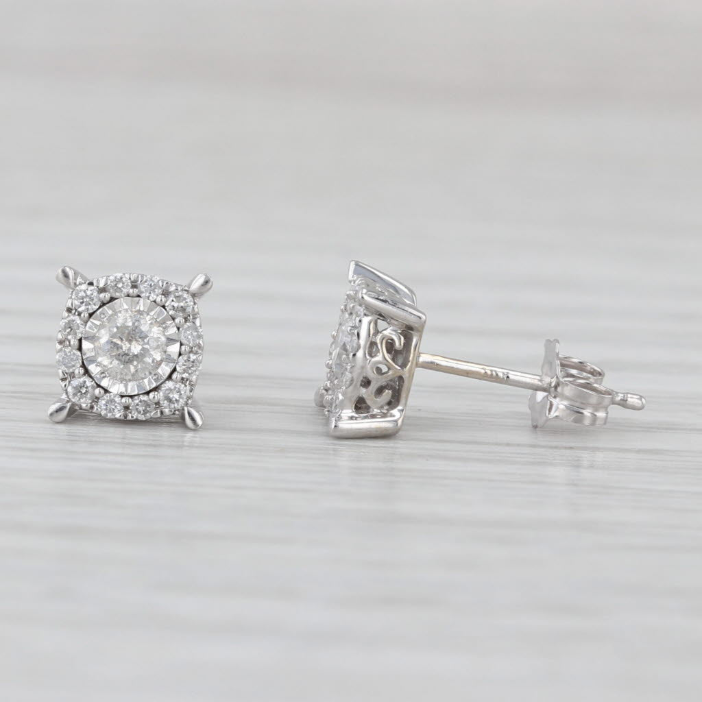 0.45ctw Diamond Halo Stud Earrings 10k White Gold Pierced Studs