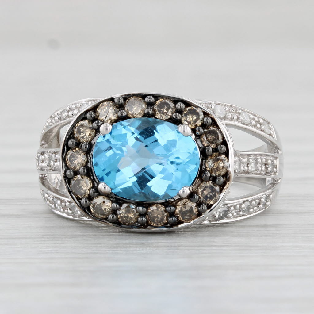 Light Gray 2.79ctw Oval Blue Topaz Diamond Halo Ring 10k White Gold Size 8.25 Cocktail