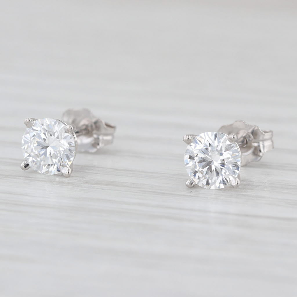 New 1.07ctw Round Lab Created Diamond Stud Earrings 14k White Gold E VS1 Studs