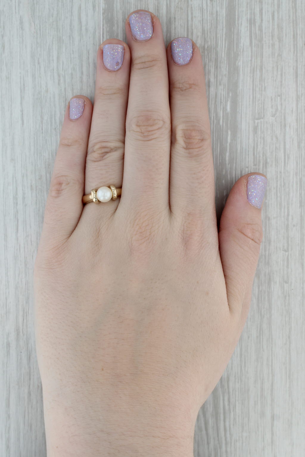 Dark Gray Cultured Pearl Solitaire Ring 14k Yellow Gold Size 8.5