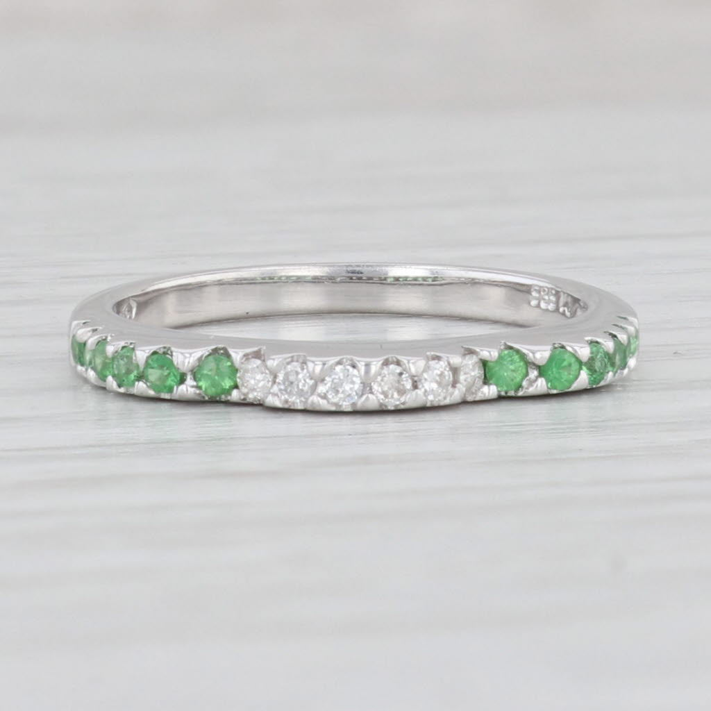 Light Gray 0.22ctw Diamond Green Garnet Ring 14k White Gold Size 7.25 Stackable Band