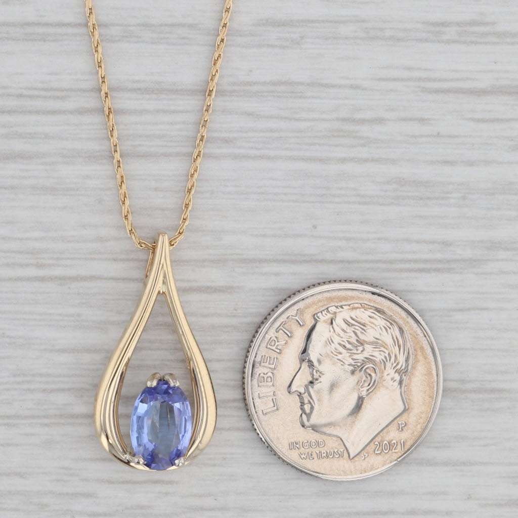 Gray 1.25ct Tanzanite Teardrop Pendant Necklace 14k Yellow Gold 16" Wheat Chain