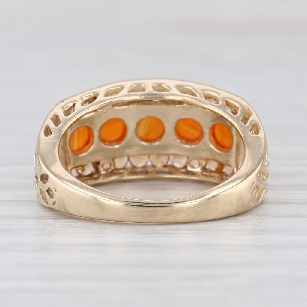 Orange Carnelian 5-Stone Ring 14k Yellow Gold Size 7