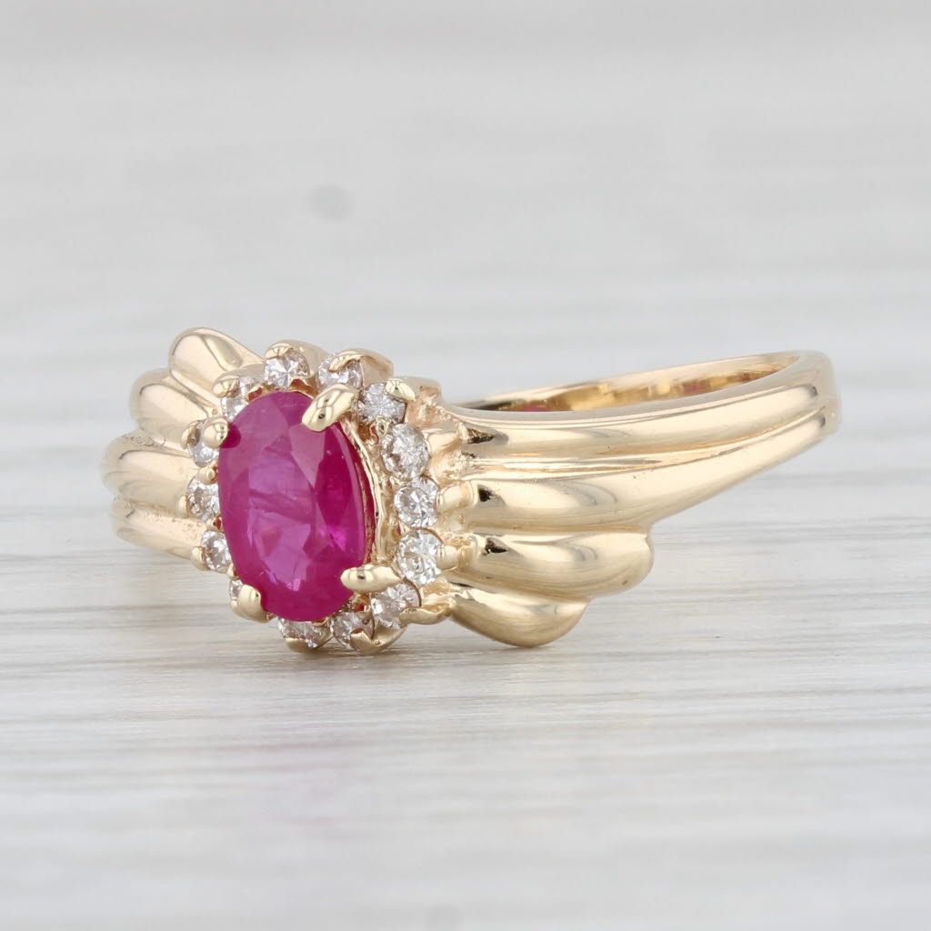 Light Gray 0.85ctw Ruby Diamond Ring 14k Yellow Gold Bypass Size 6.75