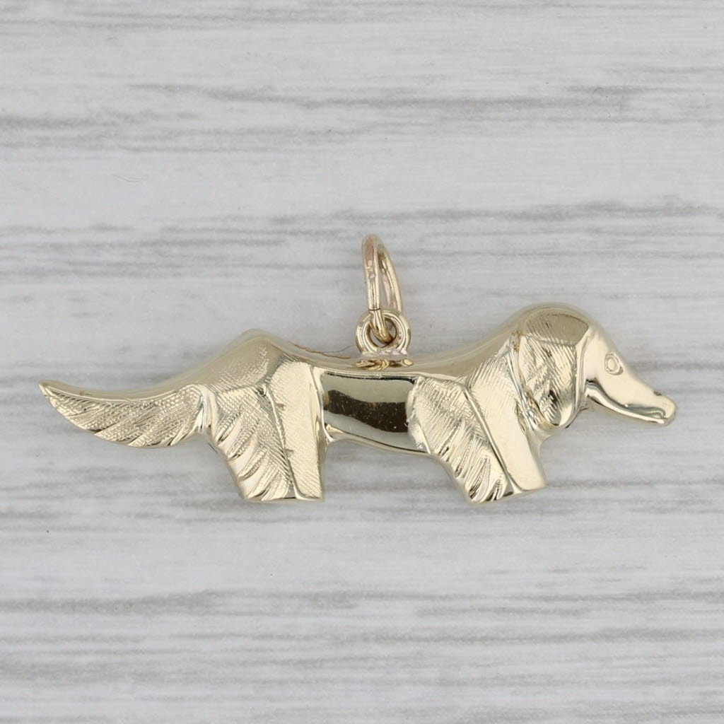 Gray Dachshund Dog Charm 9k Yellow Gold Pet Keepsake Pendant