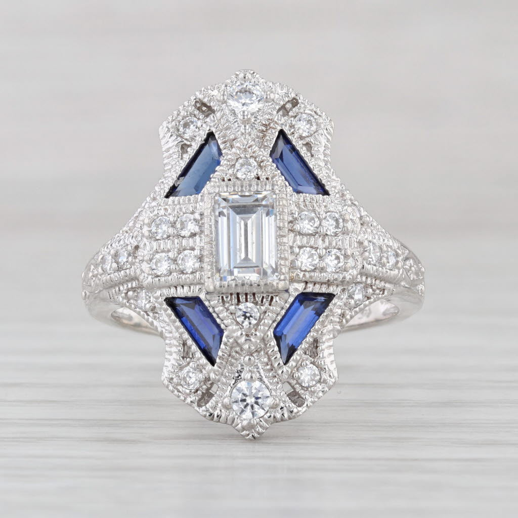 Cubic Zirconias Lab Created Sapphire Ring Sterling Silver Size 9 Cocktail