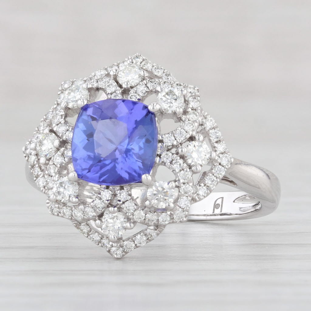 Light Gray New 1.86ctw Tanzanite Diamond Halo Ring 14k White Gold Size 7.25 Engagement