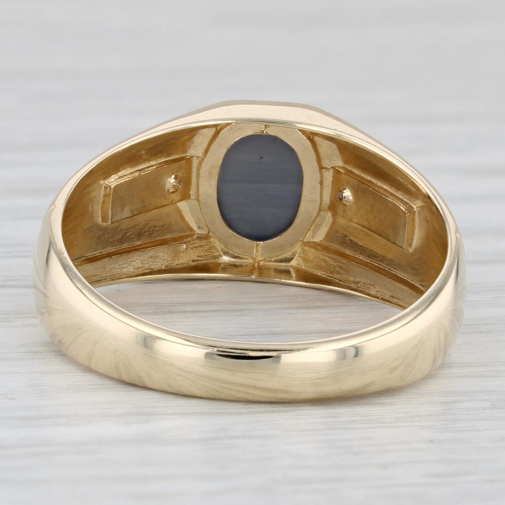 Light Gray Glass Cat's Eye Oval Cabochon Ring 10k Yellow Gold Size 11 Men's