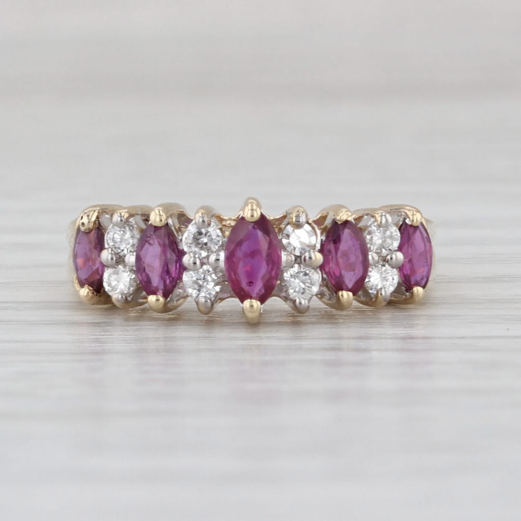 0.78ctw Ruby Diamond Tiered Ring 14k Yellow Gold Rooftop Pyramid Size 5.75