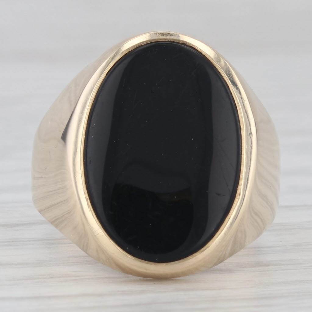 Dark Slate Gray Onyx Oval Solitaire Signet Style Ring 14k Yellow Gold Size 9.75