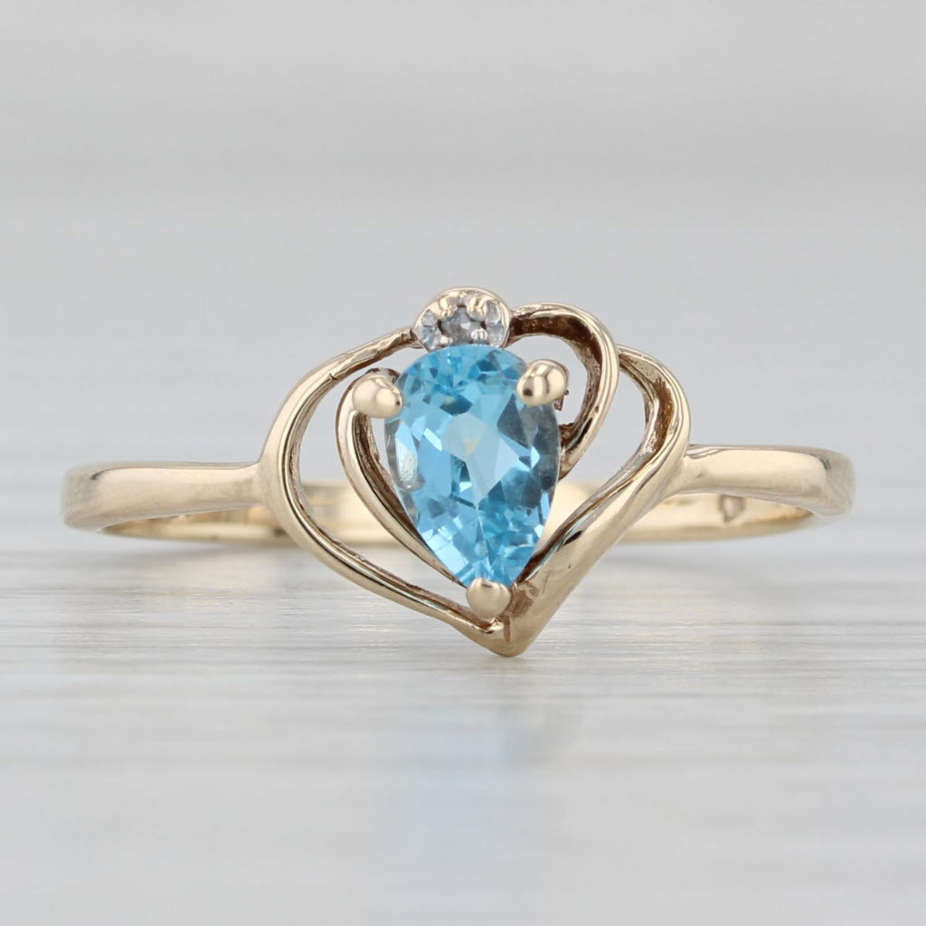 Light Gray 0.50ct Blue Topaz Heart Ring 10k Yellow Gold Size 7 Diamond Accent