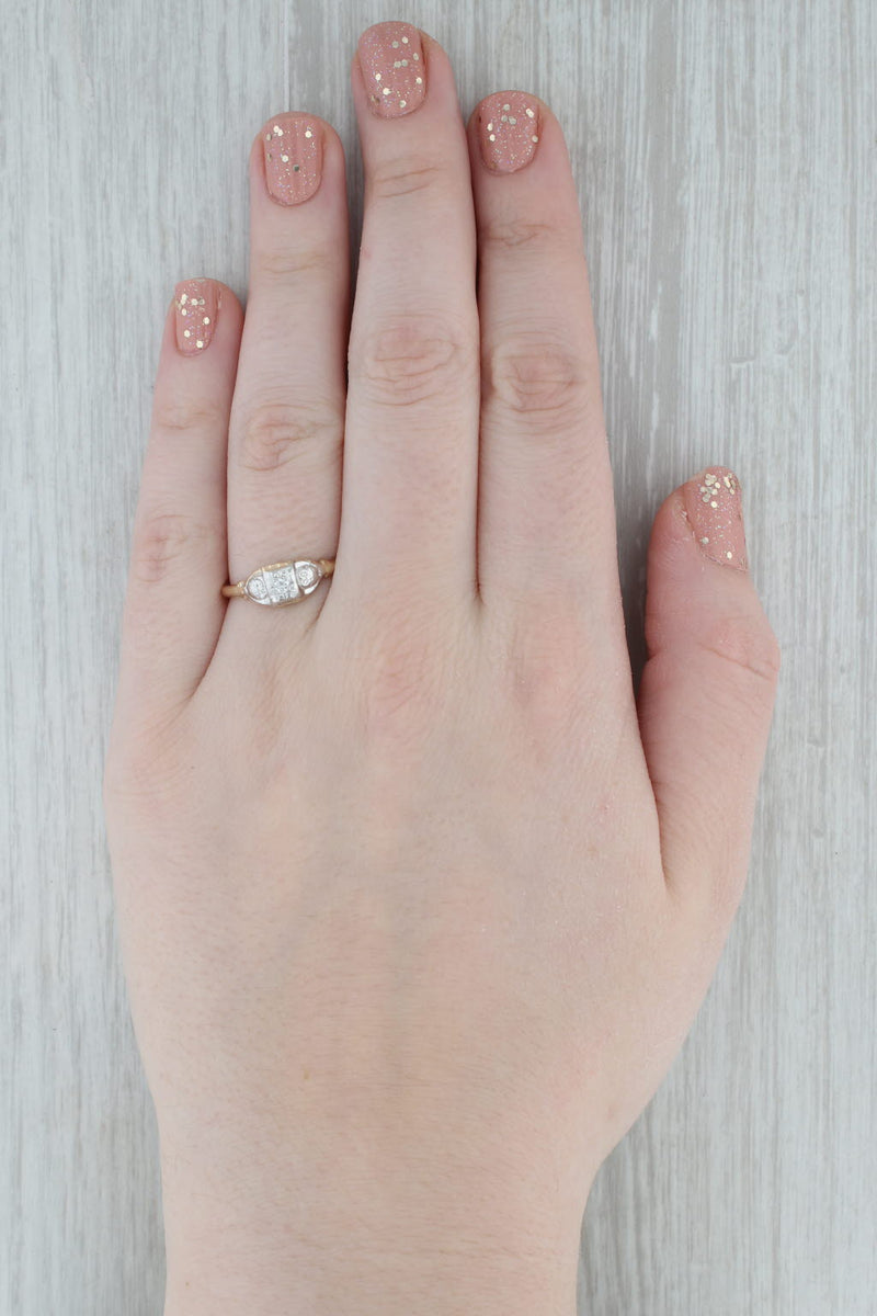 Vintage Diamond Engagement Ring 2-Toned 14K Yellow White Gold Size 8.75