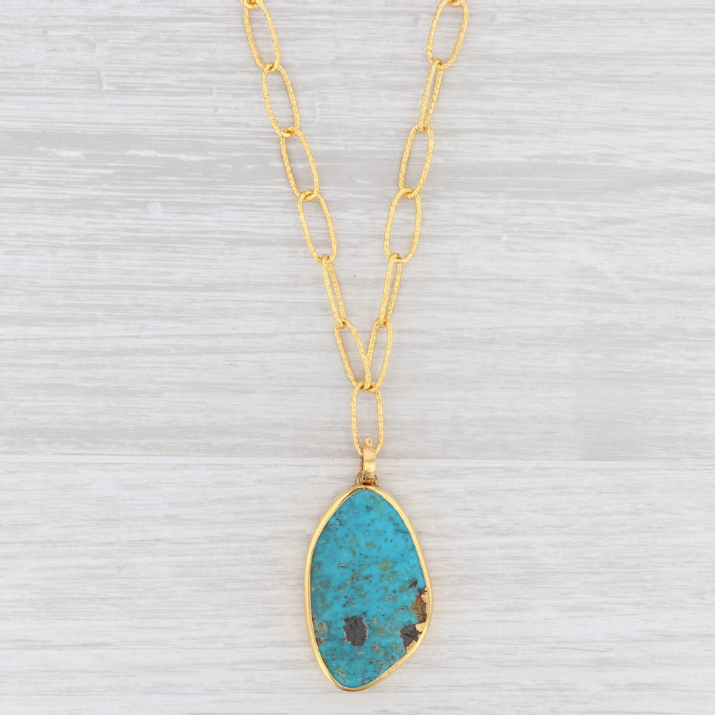 New Nina Wynn Turquoise Pendant 17.5" Necklace Sterling Gold Vermeil
