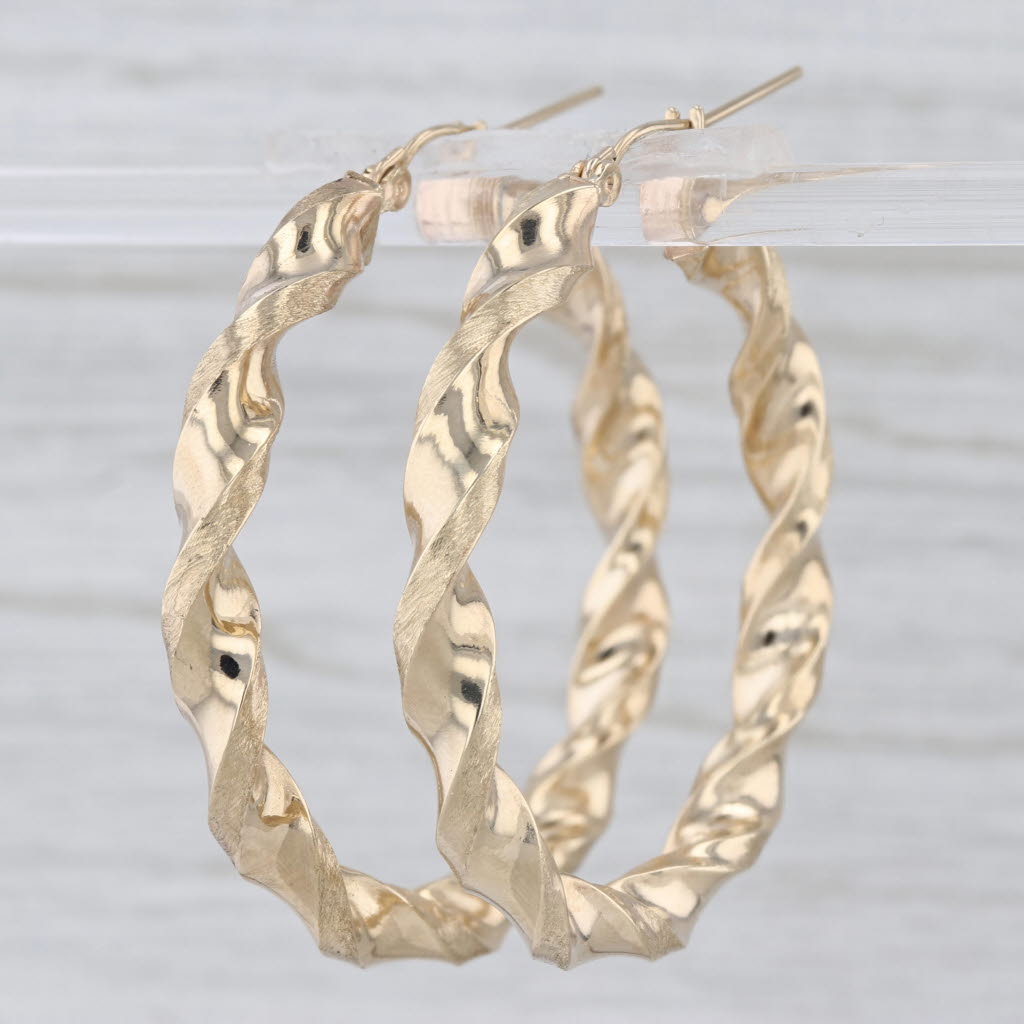 Twist Hoop Earrings 10k Yellow Gold Snap Top Round Hoops