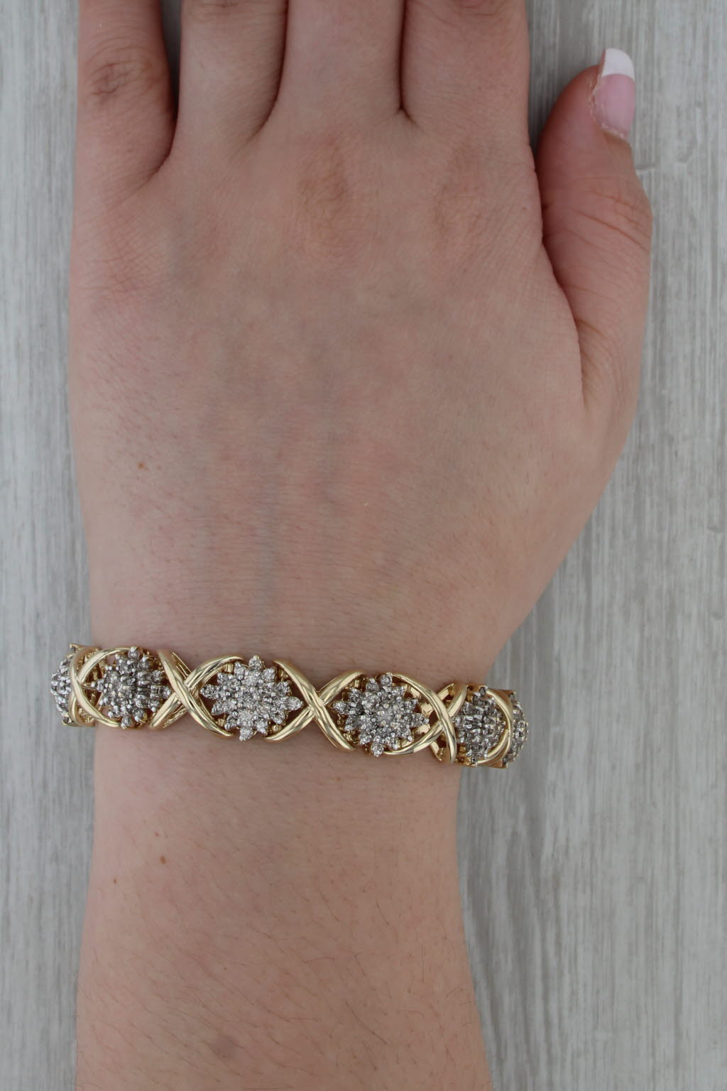 5ctw Diamond Flower Clusters Bracelet 14k Yellow Gold 7" 12.5mm