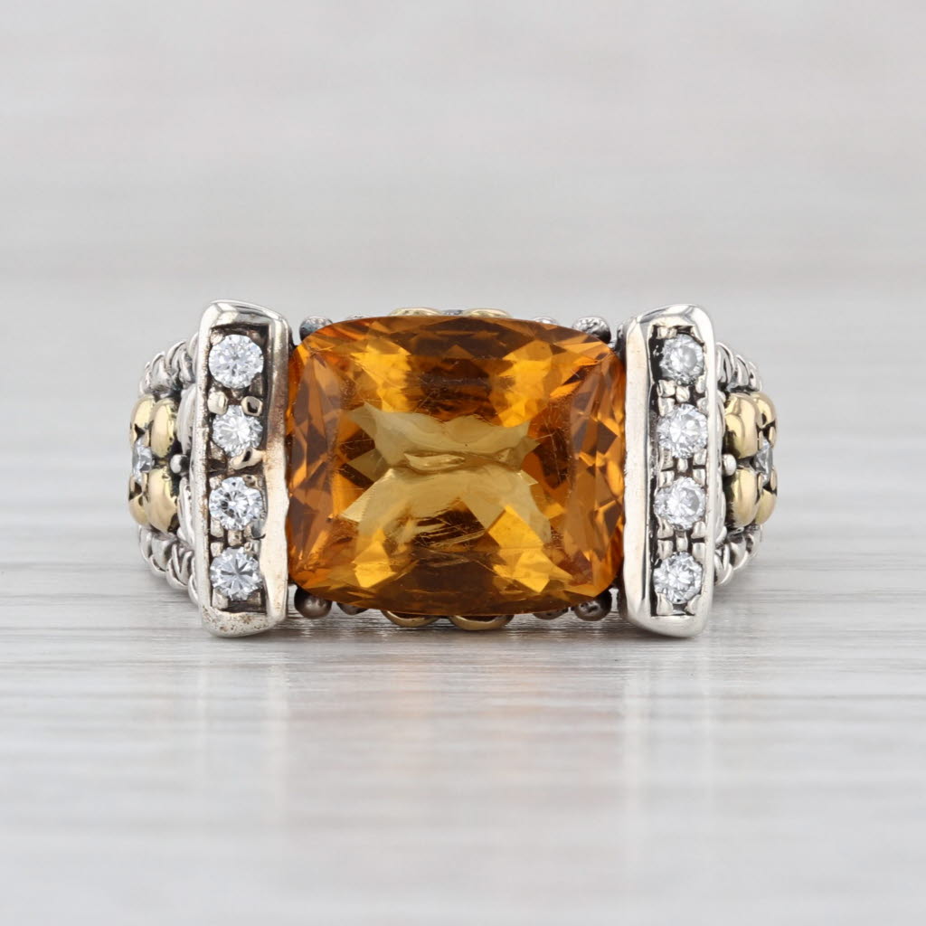 Bixby 5.09ctw Citrine Diamond Ring Sterling Silver 18k Gold Sz 7 Flowers Hearts