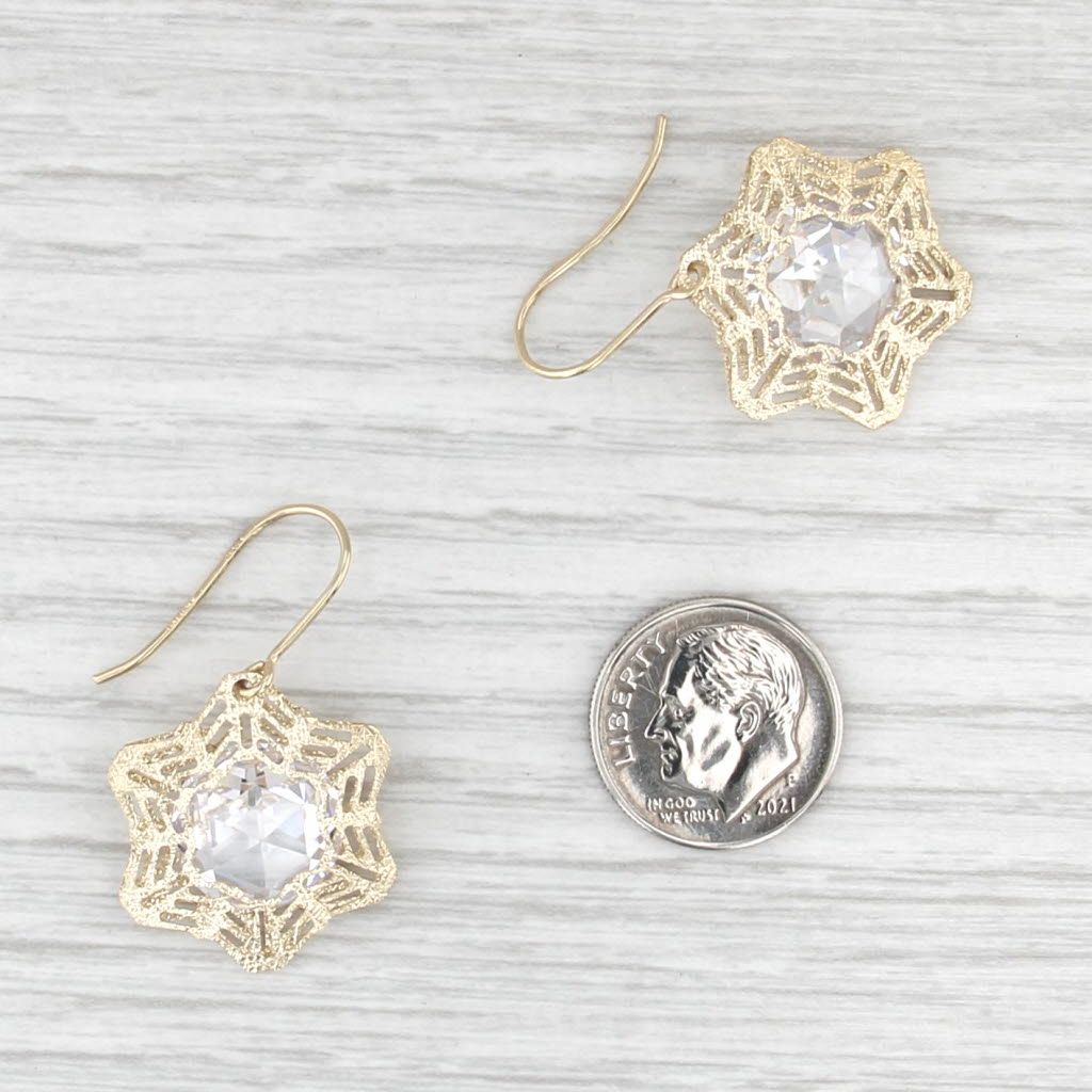 Milor Italy Cubic Zirconia Flower Dangle Earrings 14k Yellow Gold Hook Posts