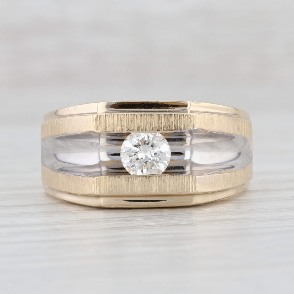 Light Gray 0.48ct Diamond Solitaire Men's Ring 14k Yellow Gold Size 10.5 Wedding Band